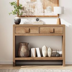 Console Table with Drawers, 40 Inch Narrow Entryway Table with Open Storage Shel