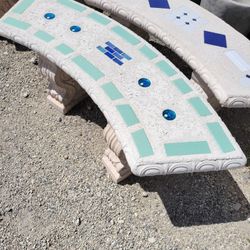 Concrete Mosaic Tile Inlay Curved Benches / Cement Garden Patio Bench / Outdoor Patio Furniture