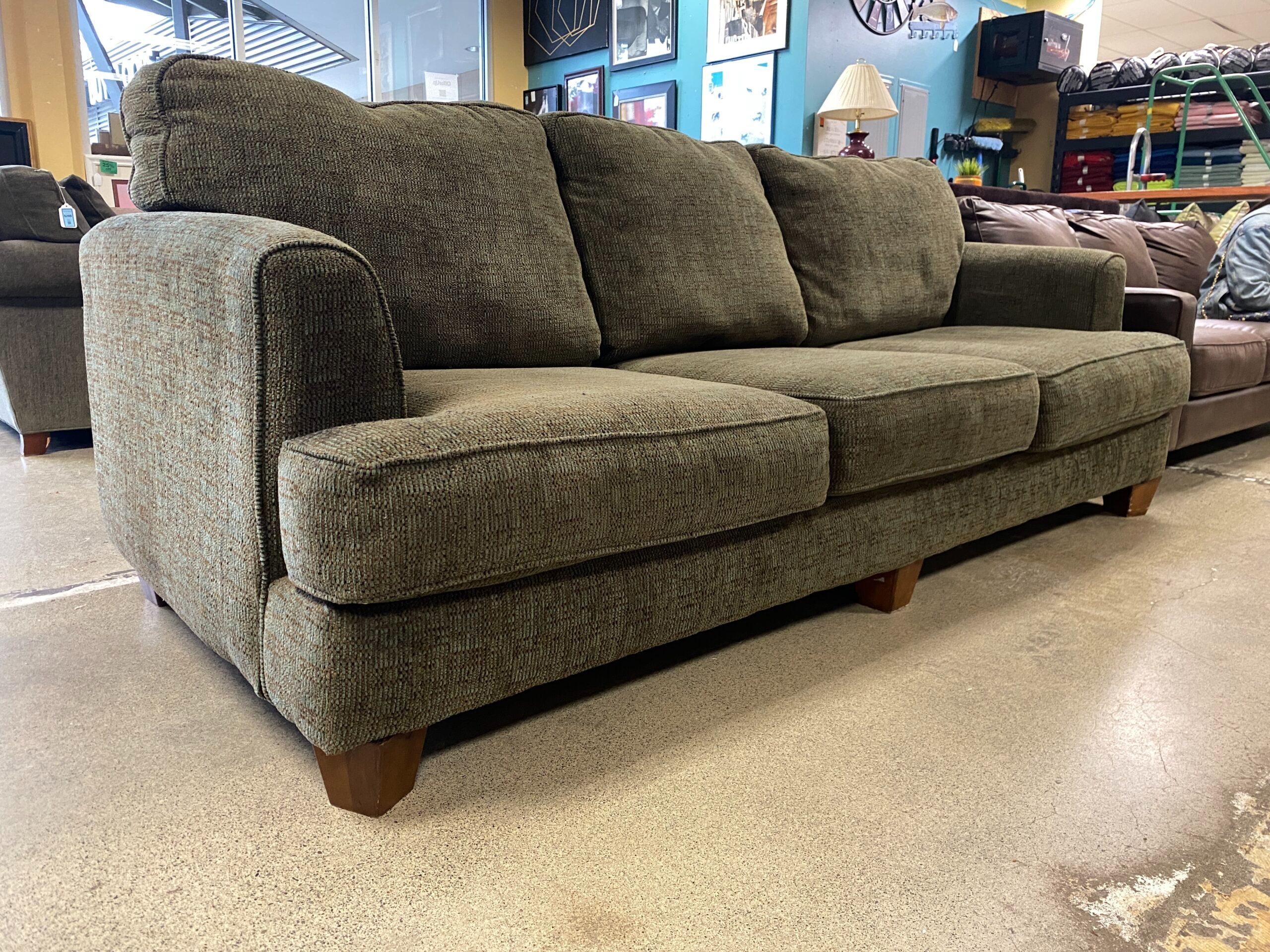 ASHLEY Green & Brown 3-Seat Sofa