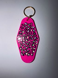 Pink Leopard Print Motel Keychain
