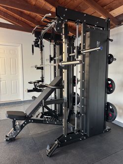 Smith Machine, Pulley System, Power Rack, Rubber Weights, Dumbbells