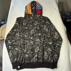 Bape Shark Space Gray Hoodie XLarge