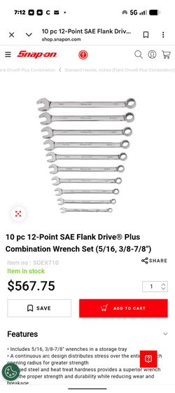 Snap-On open-end wrench set 5/16 to 7/8 brand new