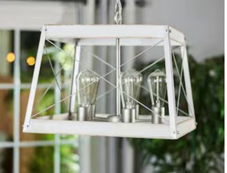 WHITE WOOD & METAL SET 4 LIGHT FIXTURES