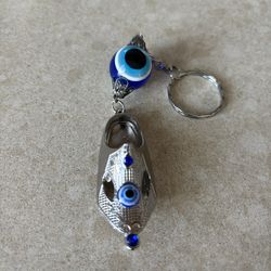 Silver and Blue Evil Eye Pendant Keychain