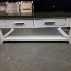White / Gray Top Coffee Table on Wheels