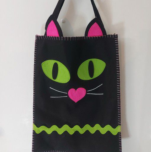 Black Cat Eye Tote Bag Halloween October Candy