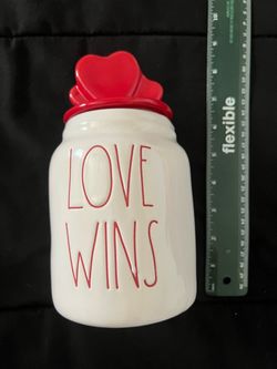 Rae Dunn LOVE WINS Ceramic Canister with Heart Lid