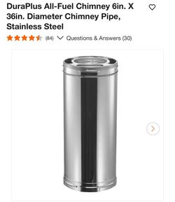 DuraPlus All-Fuel Stainless Steel Chimney Pipe 6x36in