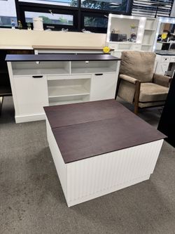 For Sale: Modern Fluted Living Room Set – TV Stand + Lift-Top Coffee Table (Brand New!)  Upgrade your living room with this matching modern set — clea