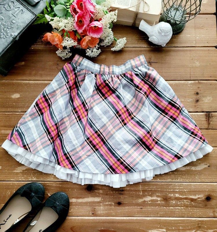 5T MULTICOLOR PLAID TAFFETA RUFFLE HEM SKIRT