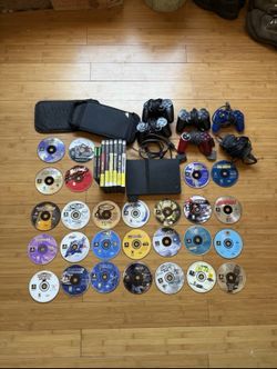 Sony PlayStation 2 Slim Scph-75001 Charcoal Black Console Huge Bundle w/34 Games