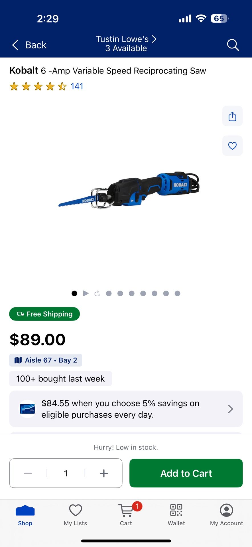 Kobalt 6 -Amp Variable Speed Reciprocating Saw