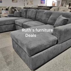 Dark Gray Corduroy Sectional Sofa Brand New