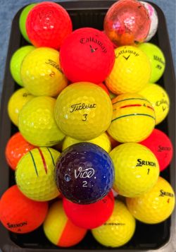 50 Mostly Color Golf Balls As Pictured- Callaway, TaylorMade, Srixon, Titleist….