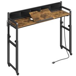 Overbed Table with Wheels, Recliner Desk with Charging Station, Over the Bed Table Height Adjustable, Mobile Bed Table with Storage and Cup Holder, Ov