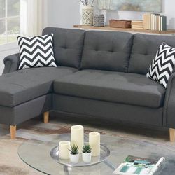 Brand New Grey Compact Sectional Sofa (Pillows Included)
