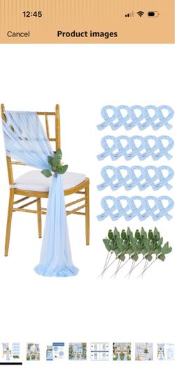 Light Blue Sashes Chair Aisle Decorations: 24 Pack Baby Shower Chair Cover 8FT Long Tulle Draping Fabric Wedding Reception Church
