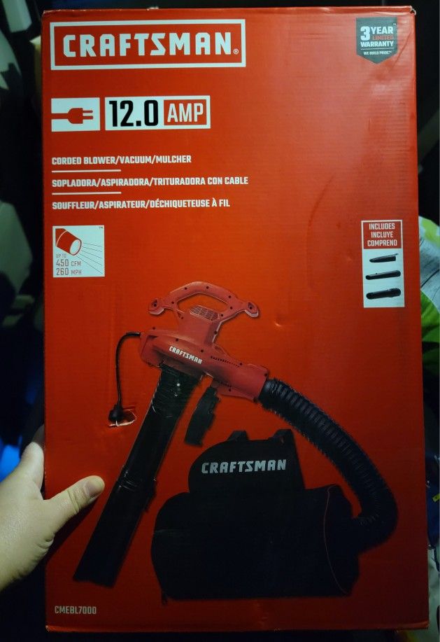 Craftsman 3-in-1 Leaf Blower/Vacuum/Mulcher, Up to 260 MPH, 12 Amp, Corded Electric