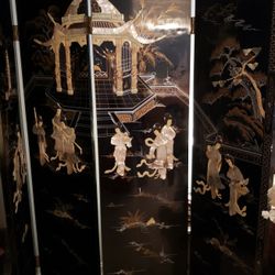 Vintage MOTHER OF PEARL Chinese Lacquered 72" Ht X 72 Width Room  Divider