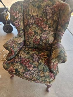 Floral High Back Arm Chair Antique