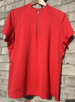 TAIL Women's Orange Athletic Top Half Zip Short Sleeve Stretch Activewear