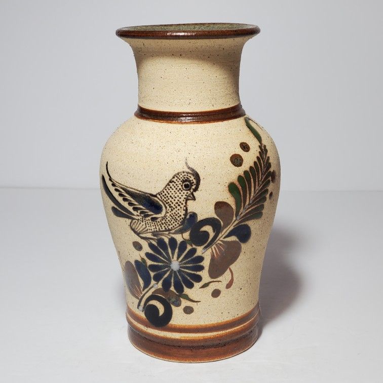Mexican Folk Art Pottery Vase Bird