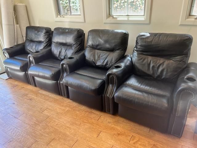 Electric Black Leather Theater Chairs