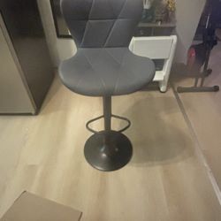2 Bar Stool Chairs Gray Faux Leather  Adjustable