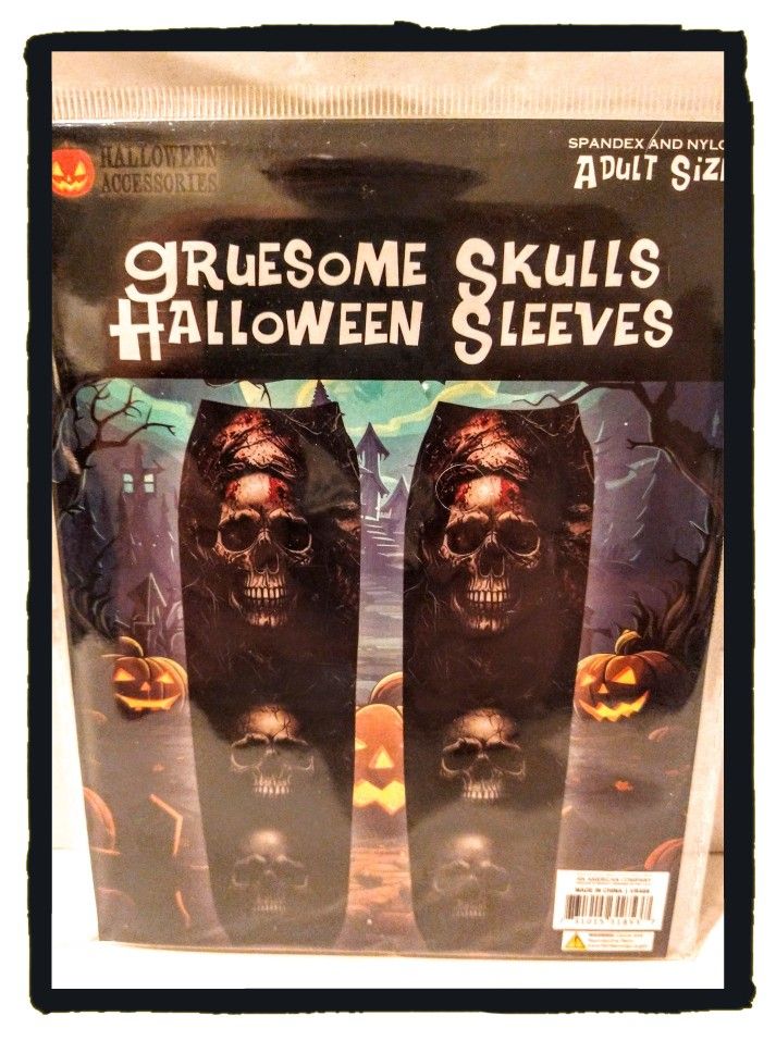 ☠️ Gruesome Skulls ☠️ 1-pair  Of Halloween Sleeves - Adult Size *NIP*