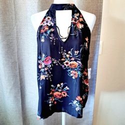 NWT Women's Large L Alice Blue Top Black Floral Sheer Flowy Party Sexy Tank Blouse