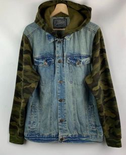 Men's Army Camouflage Denim Trucker Jacket Large New