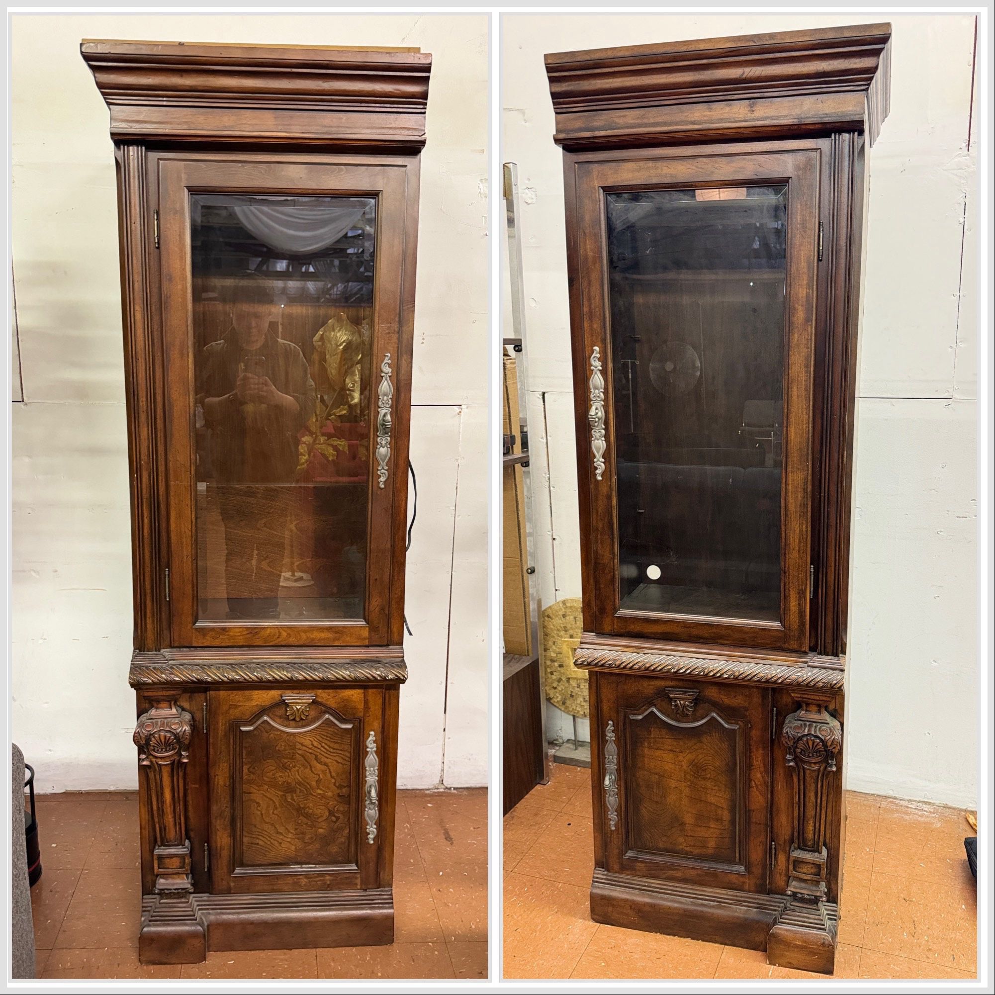 FREE - Antique Wood Display Cabinet Set W/ Glass Window