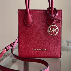 MICHAEL KORS Mercer Extra Small Pebbled Lelather Crossbody Bag Flame NWT