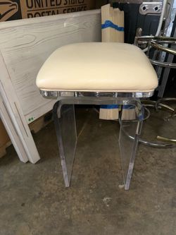 Acrylic Stool with Cream Leather Cushion