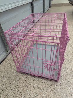 Pink Wire Dog Crate with Tray