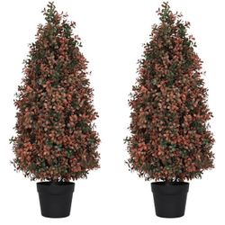New 3ft Artificial Boxwood Topiary Trees Set of 2 - UV Resistant Fall Faux Plants for Outdoor/Indoor