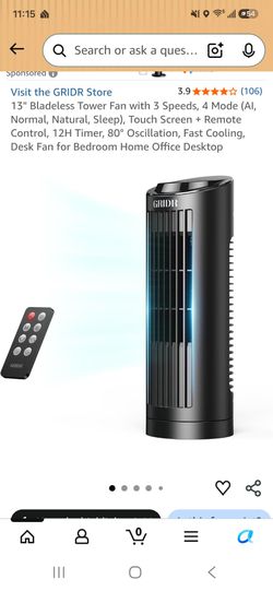 GRIDR 13" Bladeless Tower Fan with Remote
