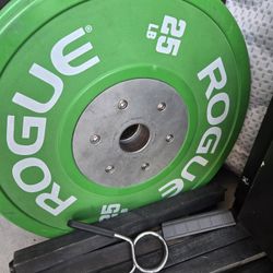 Rogue Barbell + 50lb Bumper Plates – Olympic Set – Garage Gym Ready