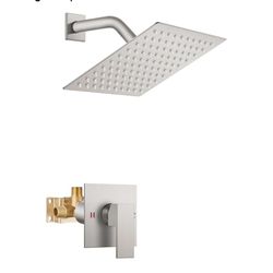 Airuida Shower Faucet Set Bathroom Rain Shower System SUS304 Stainless Steel Single Handle With Male Threads Rough-in Valve Shower Trim Kit 8 Inch Wal