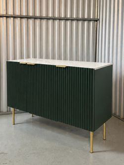 Green Console Side Board with Brass Legs and Handles