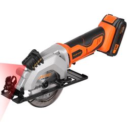 Mini Circular Saw, 20V 3400RPM Professional Cordless Circular Saw, Adjustable Angle and Depth,Max Cutting Depth 1-2/3"(90°), 1-1/8"(45°), Laser Guide,