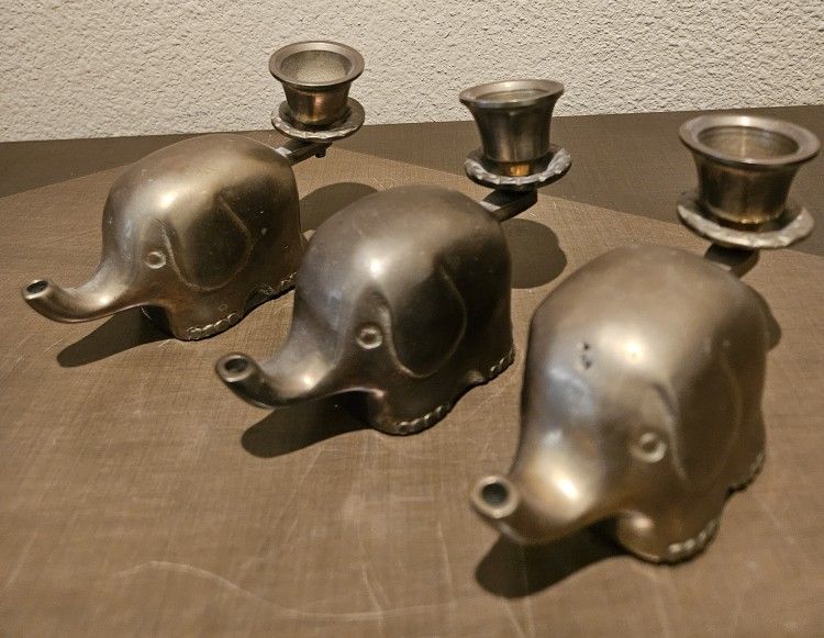 Set of 3 Miniature 2.5 X 5in brass elephant's with small brass candleholders