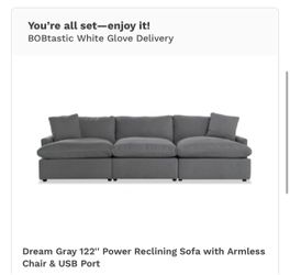 Dream Gray Power Recliner Sofa with Armless Chair & USB Port