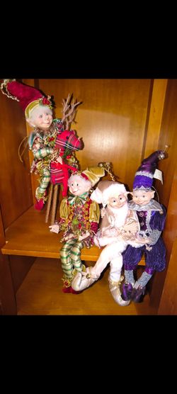 Set of 4 Decorative Christmas Elf Figurines