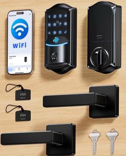 Veise VE027-L WiFi Smart Lock with Handles Set for Front Door, Matte Black