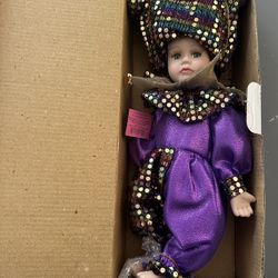 Rare Vtg Show Stoppers Porcelain Jester Doll In Box Dazzle 12”