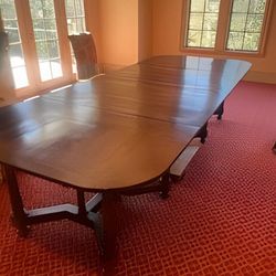 Antique French Mahogany Indoor Dining Table Hand-Carved Base, 1900's