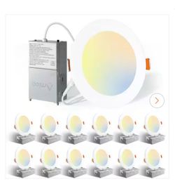 6 in. Adjustable 5CCT 12 Pack Canless LED Recessed Ceiling Light 1050LM Brightness Dimmable 12W 2700k/3000k/3500k/4000k/5000k