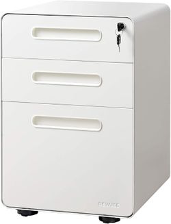 White Rolling File Cabinet 3 Drawer Locking – Legal/Letter, Under Desk